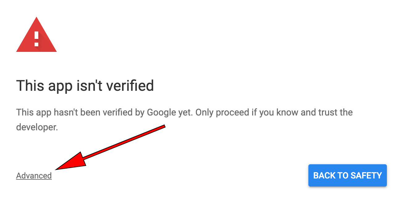 Google's 'This app isn't verified' warning screen
